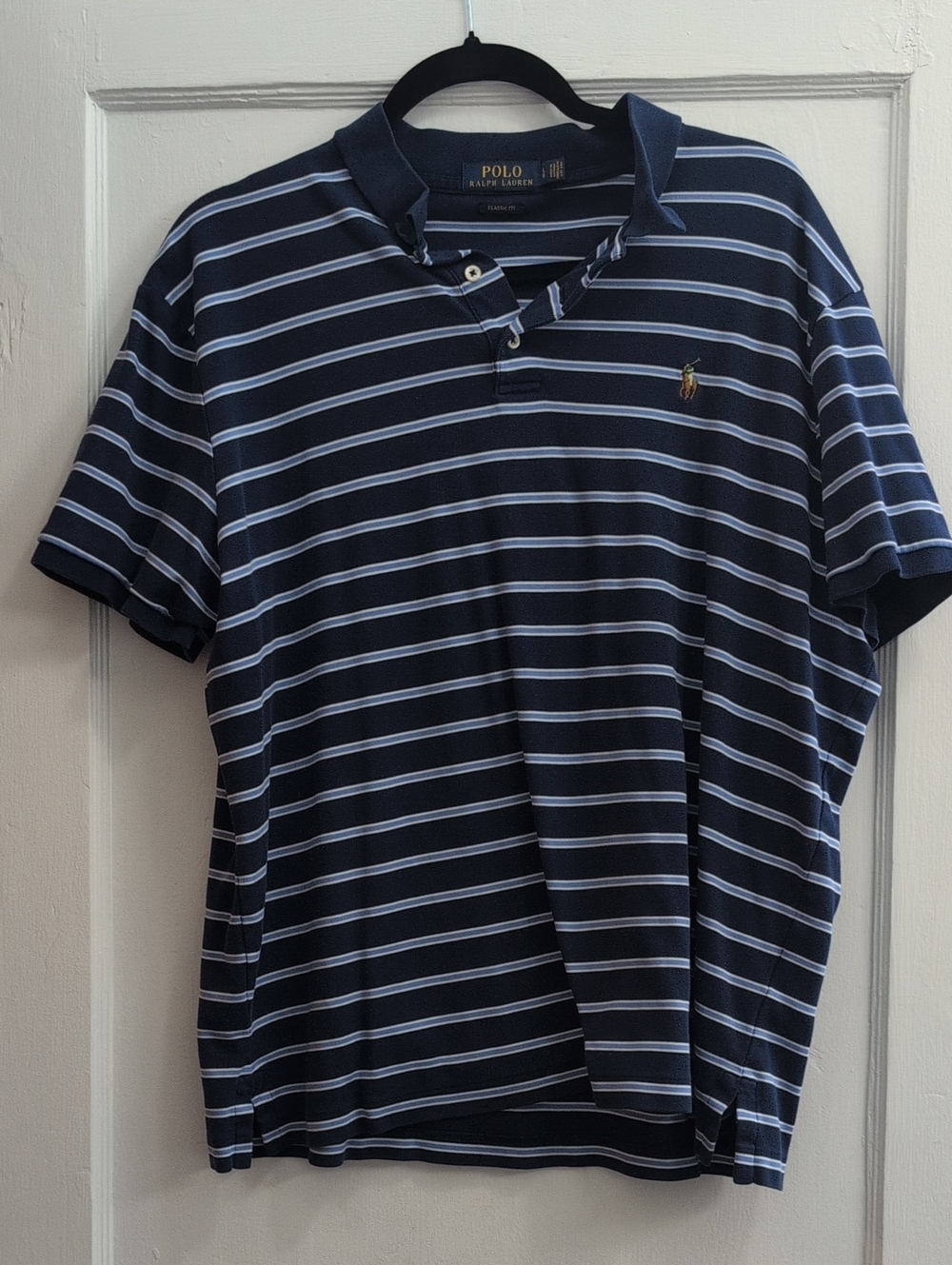 Polo by Ralph Lauren Navy & White Striped Polo Shirt LG Classic Fit